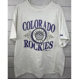 Vintage 1993 Colorado Rockies Inaugural Year T-Shirt Trench Ultra XL MLB Gray